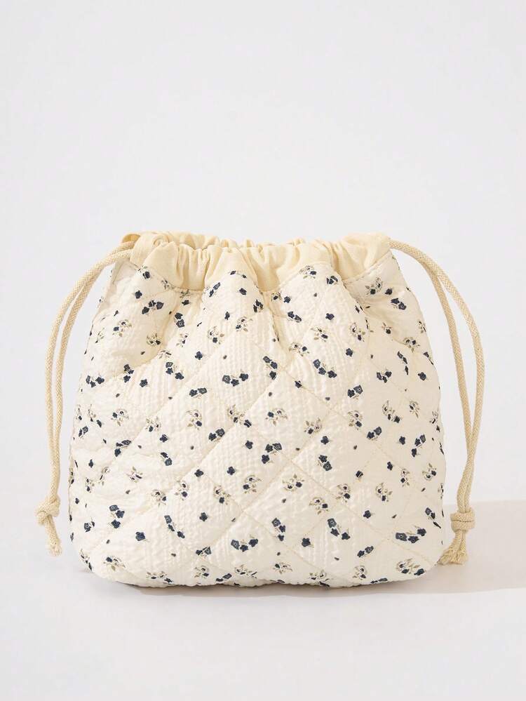 1個 キルト フローラル 巾着式 収納ポーチ、ソフトパッド入りカメラ保護バッグ、巾着式キャンバスバケツバッグ、かわいいフローラル巾着式コスメバッグ、大容量コスメ収納バッグ、トラベル 円筒型コスメバッグ、トイレタリーバッグ、レディースキャンバス ラウンドハンドバッグ オーガナイザーバッグ、トラベルハンドバッグ財布オーガナイザーバッグ、ラウンドコスメポーチ、バケツ型コスメバッグ - マルチカラー - 見る 12