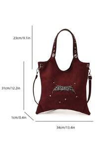 1 Bolsa de Ombro Retrô Y2K Preta, Bolsa Transversal com Detalhe de Asa em Rebite Metálico, Material PU, Estilo Vintage, Ideal para Compras, Uso Diário e Presente de Halloween - Borgonha - Ver 6