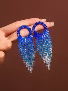 一对魅力春日薰衣草色 CZ 水晶流苏耳钉，适合舞会、派对、毕业典礼等场合佩戴 - 1205 - 查看 6