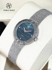 Pablo Raez Relógio de pulso feminino de luxo, cor verde, elegante e moderno, com pulseira de aço inoxidável resistente à água até 50 metros. Ideal para festas e ocasiões especiais. Um relógio elegante e casual com detalhes em diamante, perfeito para mulheres com estilo preppy e charmoso. - Tamanho Único - Ver 13