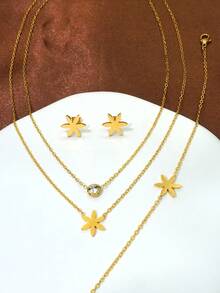 6-Pointed Star Pendant Necklace, Bracelet, Earrings Set, Stainless Steel Fashion Jewelry Gift, Suitable For Anniversary, Valentine's Day, Mother's Day, Birthday, Party, Romantic And Meaningful Gift - Multicolor - View 2