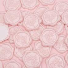 25张珠光粉色桉树叶图案自粘蜡封贴纸，适用于礼品、婚礼请柬信封封口、情人节/结婚礼物 - Pearl Pink 25PCS - 查看 4