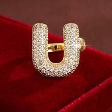 1pc English Letter Design Cubic Zirconia Inlaid Adjustable Open Ring For Women - Multicolor - View 51