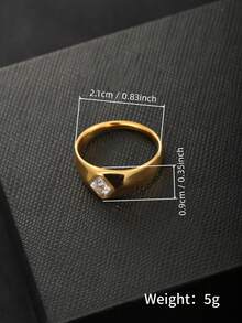 1 pièce Bague signet à barre lisse géométrique plaquée or 18 carats en acier inoxydable, élégante et polyvalente, mode personnalisée, convient pour le port quotidien et les fêtes, cadeau pour la petite amie ou la meilleure amie - Bague en  artificiel cabochon couleur or, taille diamant. - Voir 10