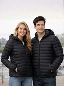 Waterproof Lined Puffer Jacket With Removable Hood, Unisex, Cold Weather Protection - màu đen - Xem 8