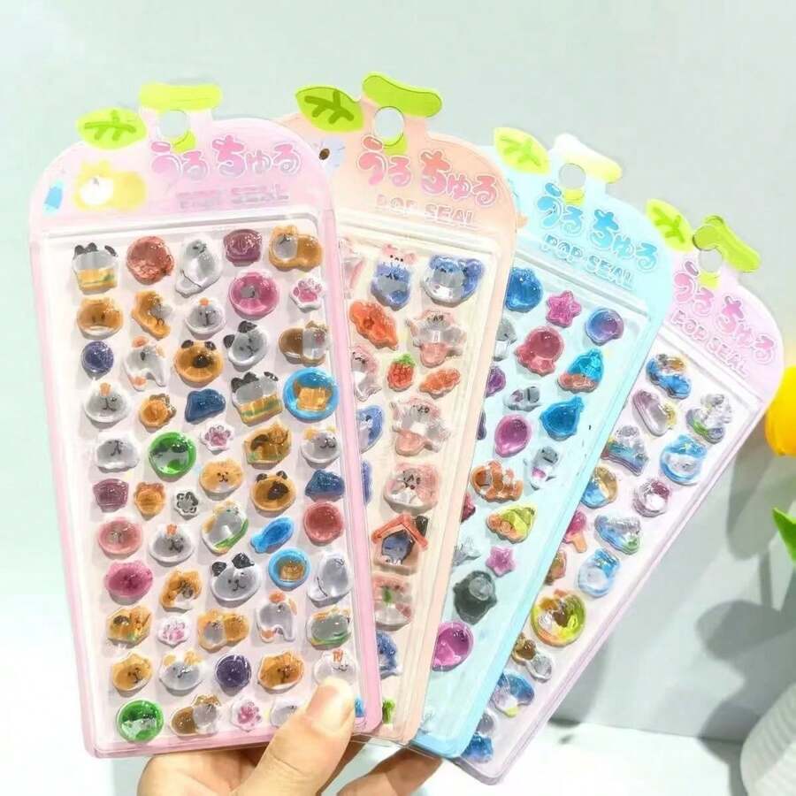 Kawaii 3D Shiny Animal & Food Stickers – Cute Japanese Pop Seal For Scrapbooking, Journals, Kids Crafts, And Decor - Multicolor - View 1