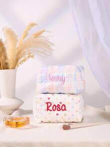 1pc Custom Name Embroider Cosmetic Bag Embroidered Name Toiletry Bag Light Convenient Large Capacity Toiletry Pouch Versatile Embroidery Customization Personalized Makeup Bag Custom Sanitary Napkin Storage Bag Travel Makeup Bag Embroidered Makeup Organizer Pouch Monogrammed Toiletry Bag Bridal Bridemaids Gift - Multicolor - View 7