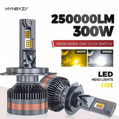 HYNBYZJ 2 piezas Bombillas LED H7 para faros de coche 9005/HB3 9006/HB4 9012 H11 H4 H1, de doble color 6000K blanco/3000K amarillo con interruptor de un clic, chip CSP brillante, nuevo diseño mejorado, bombillas LED enchufar y usar