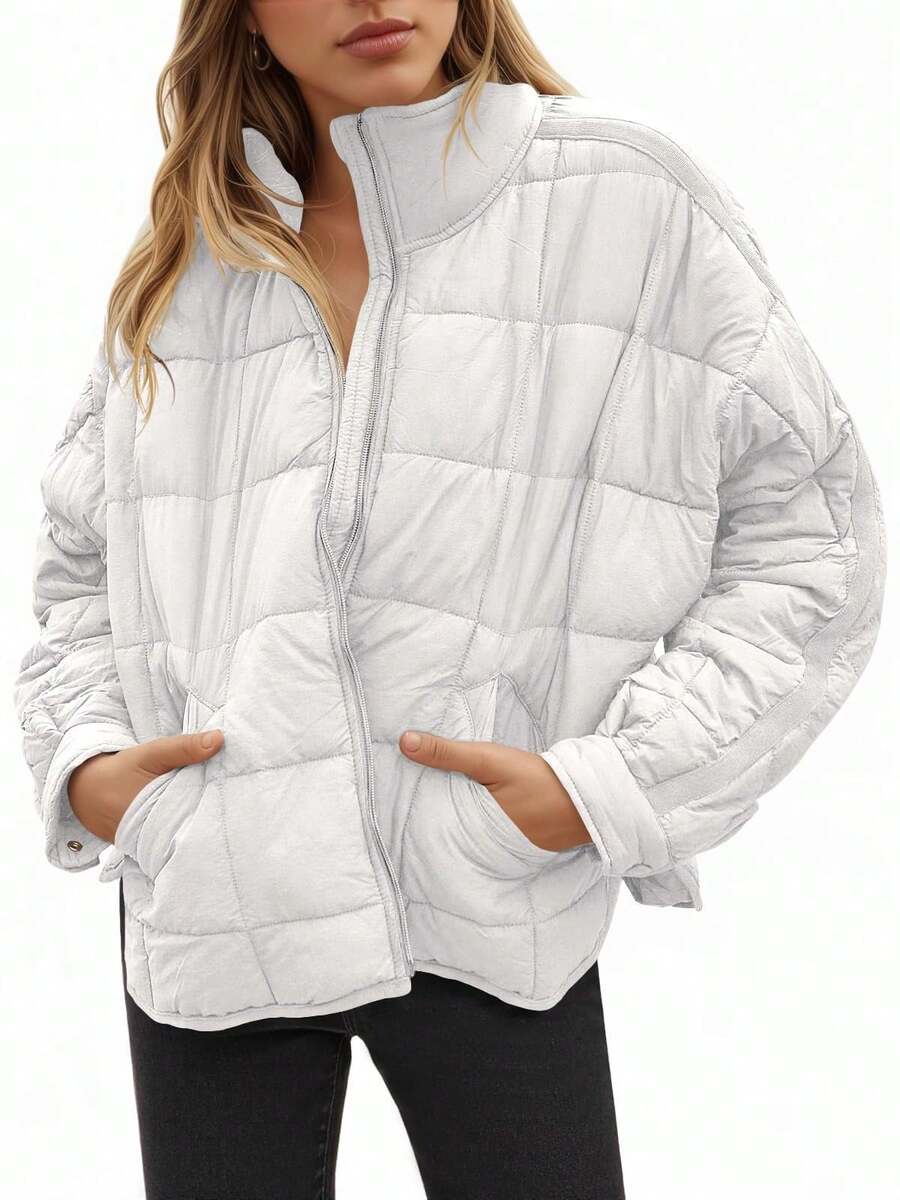 Winter Clothes For Women: Packable Puffer Jacket - Oversized Lightweight Down Coat With Zip Up Design - 白色 - 查看 1