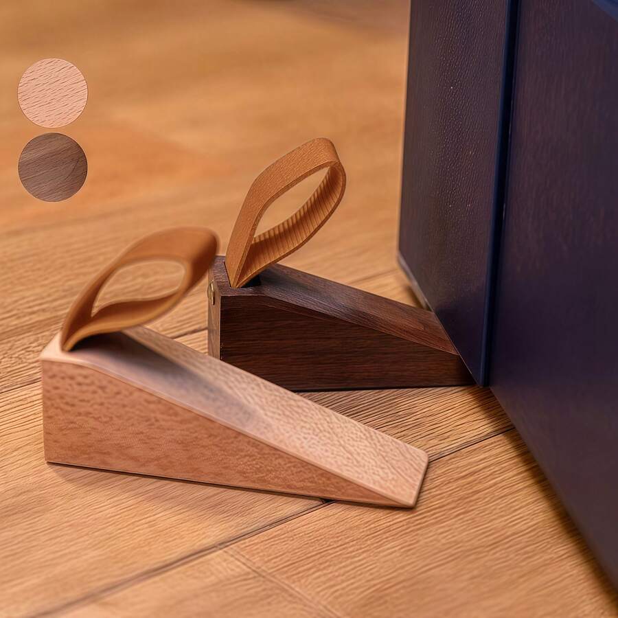 2pcs Wooden Door Stopper, Raised Creative Door Wedge, Bedroom Mobile Top Door Bumper With Anti-Slip Pad