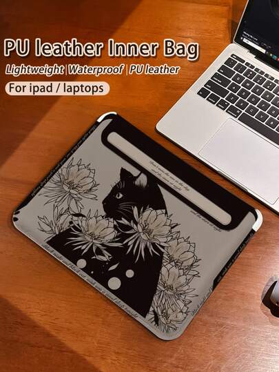 这款复古菊花小猫图案的笔记本电脑保护套采用磁吸式封口，由PU皮革制成。它兼容15英寸的Pro、13英寸的Air、Galaxy TAB S10 Ultra和14英寸的Metabook等机型。防水防污，便于携带，还可以用作收纳包或鼠标垫。是办公、商务和学习的必备笔记本电脑包。