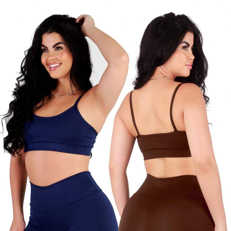 Work Fitness Kit Of 2 Premium Reinforced Polyamide Strappy Sports Bras For Gym Use - Brown and Blue - View 1