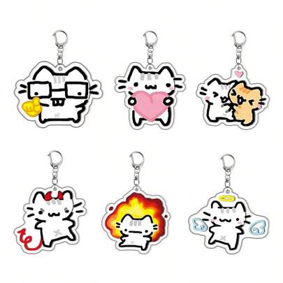 Cartoon Anime Sketched Kitten Acrylic Double Sided Keychain Bag Accessories Jewelry Gamer Fans Gifts Accessories