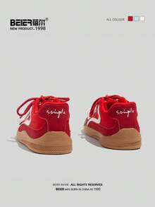 BEIER New Casual Women Lace-Up Rubber Sole Sneakers, Fashionable Everyday Wear - Red - View 6