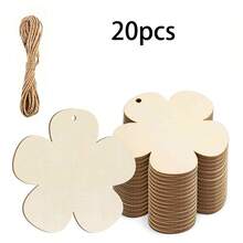 10 piezas/20 piezas Piezas decorativas de madera con forma de flor con cuerdas, accesorios decorativos de flores de madera en blanco, decoraciones florales DIY, artículos decorativos de tiras de madera - Multicolor - Ver 13