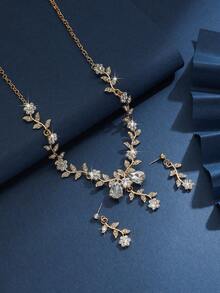 3pcs/Set High-End Women's Jewelry Set, Bow Crystal Necklace, Earrings, Bride's Wedding Party, Daily Accessories - 8306 - View 9