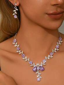 3pcs/Set High-End Women's Jewelry Set, Bow Crystal Necklace, Earrings, Bride's Wedding Party, Daily Accessories - 8306 - View 17