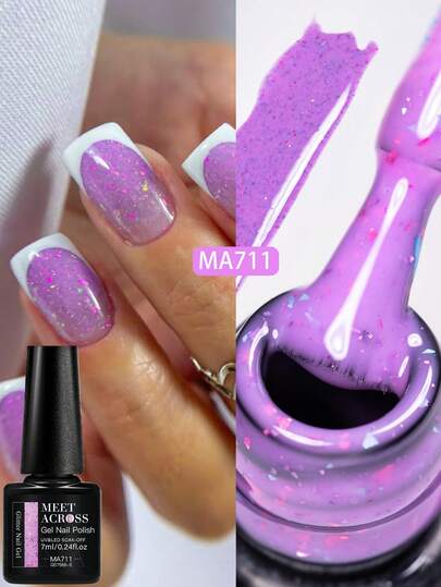 MEET ACROSS 1瓶7毫升紫色亮片凝胶指甲油，半永久无香型可卸UV/LED凝胶指甲油，适用于美甲沙龙和家庭美甲DIY用品