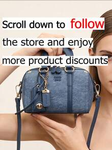 Neue Mode einfarbige Damen Handtasche, aus PU-Material gefertigt, in Dunkelblau, dekoriert mit Buchstaben-Dekor und Anhänger mit englischem Buchstaben. Im Boston Bag Stil entworfen, mit rosa Perlenanhänger, rautenförmigem Muster oben, Doppelgriffen und verstellbarem langem Schultergurt. Glatter Reißverschluss, geeignet für Arbeitswege, Ausflüge, Dates und den täglichen Gebrauch von Frauen. - Blau - Übersicht 2