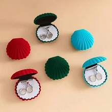 Shell-Shaped Velvet Jewelry Box, Ring And Earring Storage Box, Jewelry Storage Box, Home Storage, Home Decor, Room Decor, Bedroom Decor, Desktop Jewelry Box, Jewelry Organizer, Portable Jewelry Bag - Multicolor - View 8