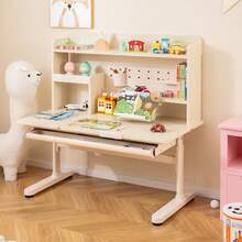 Kids Study Desk W/Tilt Desktop Retractable Book Stand & Pegboard Pen Holder - Yellow - View 1