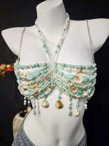 2026 Spring/Summer New Unisex Body Chain, Sexy Acrylic Crystal Pearl Sequin Shell Seashell Body Chain Metal Iron Chain Accessories For Party, Beach, Music Festival, Bikini - Màu xanh lam - Xem 7