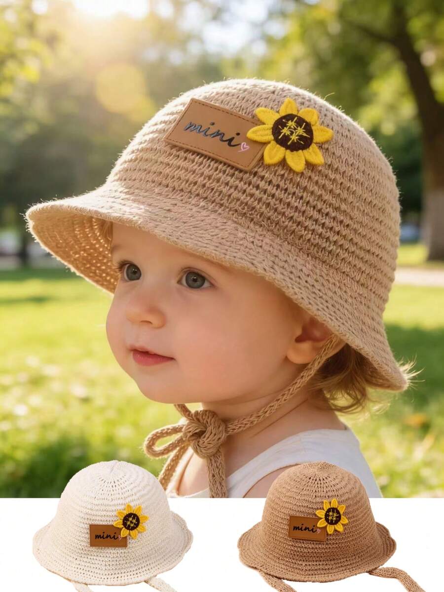 1pc Kids/Toddlers' Large Brim Summer Sun Hat With Mini Pattern, Baby Sun Protection Beach Cap - 1PC - View 1
