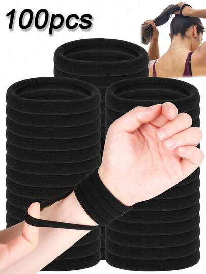 100 piezas Lazos de pelo elásticos gruesos y sencillos de moda, adecuados para uso diario y como regalo. Se pueden usar como lazos de pelo, sujetadores de coleta, diademas y diademas deportivas. Adecuado para mujeres y niñas, sujeta perfectamente el cabello largo. También adecuado para adolescentes. | Serie de lazos de pelo de moda | Lazos de pelo duraderos (Opciones de 100/50/20/1 pieza)