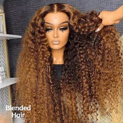 Peluca rizada ondulada con reflejos dorados 4/27, peluca de cabello mezclado con definición alta y frente de encaje, peluca de frente de encaje 13X4 con cabello mezclado, pre-arrancada, para mujeres