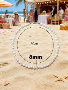 1pc White Pearl Necklace, Handmade Beaded Simple Design Necklace, Jewelry For Men, Women & Girls, Wedding Accessory - White - View 9