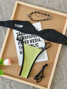 女士新款沙滩度假约会派对性感吊带比基尼套装，春夏款 - 彩色 - 查看 3