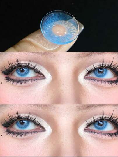 1 Pair Blue Gradient Soft Disposable Contact Lenses, Annual Replacement Cosmetic Lenses, Suitable For Daily Use And Carrying