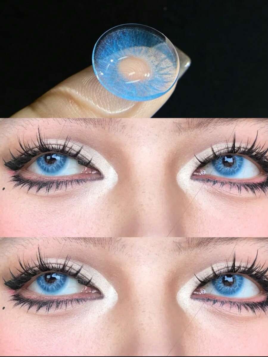 1 Pair Blue Gradient Soft Disposable Contact Lenses, Annual Replacement Cosmetic Lenses, Suitable For Daily Use And Carrying - Yearly Disposable - View 1