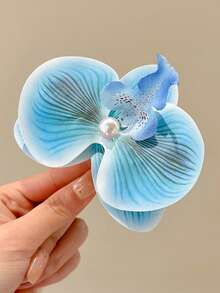 2pcs/1pc Women Bohemian Yellow & Light Blue Butterfly Orchid Flower Hair Clips, Fashionable Side Bangs/Fringe Clips, Suitable For Beach Photos, Elegant & Simple, Solid Color Hair Claws, Suitable For Daily, Casual, Party, Beach, Vacation, Hairstyling, Face/Hair Washing, Makeup, Outfit Accessories, Autumn/Winter/Spring/Summer Fashion Hair Clips, Valentine's Day Gift, Head Accessories, Hair Slide, Hairpin - Multicolor - View 6