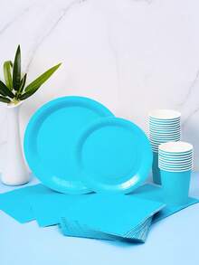 Light Blue Disposable Plates, Napkins, Cups - 8 Guest Party Supplies Set, Suitable For Birthday, Wedding, Theme Party, Family Picnic - Multicolor - View 3