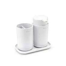Timber & Thread   Brabantia ReNew 3 Piece Bathroom Accessory Set Set Of 3 Refillable Handwash Soap Dispenser Toothbrush Holder And Tray Whitedcf - White - View 6