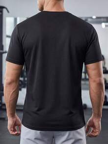 Camiseta deportiva de cuello redondo para hombre, camiseta casual de manga corta para hombre en verano, camiseta de manga corta para entrenamiento de gimnasio y running, adecuada para trabajo al aire libre y ejercicio, top de media manga, ropa deportiva de verano para hombre - Negro - Ver 3