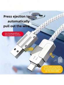 1pc One Handed Press, Pop Out Cable, Mobile Car Data Cable Type-C Android Charging Cable, Flash Charging With Indicator Light, Creative New Model, 78.74-Inch Extended Version, Fast Charging Cable, Compact Charging Cable, Pop-Up Design, Cable, High-Speed Charging, TypeC Charger, Universal Cable, Technology Enthusiast, Mobile Tool, Catapult Unplugged Data Cable, Mobile TypeC Charging Compatible With Apple 16 17 - Multicolor - View 3