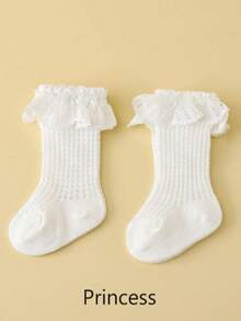 1雙柔軟透氣的純白色公主風格過膝襪,適合女寶寶 - 白色 - 查看 7