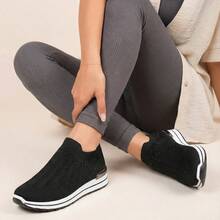 IKRUSH Diamante Knit Slip-On Wedge Trainers I39677 - All Black - View 5