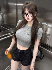 New Sexy Crop Top For Women, Round Neck, Backless Design, Knitted Fabric, Spring/Summer - Gray - View 3