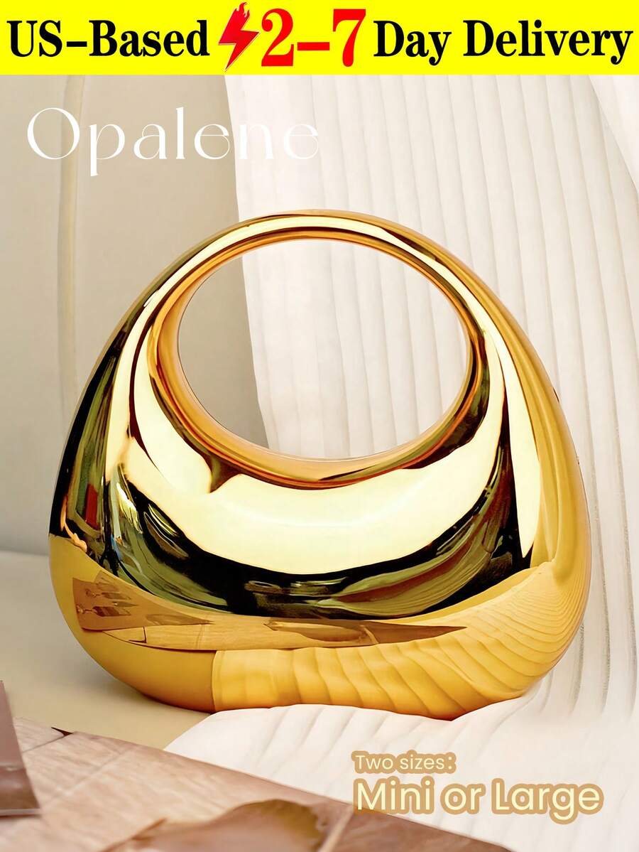 Mirror Acrylic Crescent Moon Box Handbag, Oversized Crescent Bag, Fashion Versatile Chain Shoulder/Crossbody Purse, Phone, Lipstick, Earphone Storage, Valentine's Day Gift, Comfortable And Fashionable, Stylish Handbag, Personalized Gift Choice, 2026 Accessory, Fashionable Style Suitable For All Occasions, Affordable Luxury Feel, Rebellious Party Bag, Perfectly Suitable For Parties, Weddings, Balls, Dinners/Banquets, Elegant Ladies Bag, Party Bags,Perfect For Party Wedding Prom Dinner/Banquet Matching With Holiday Party Dress Evening Dress & Sequin Dress Can Be Used As Valentine's Day, Thanksgiving, Halloween,Christmas Gift - 金色 - 查看 1