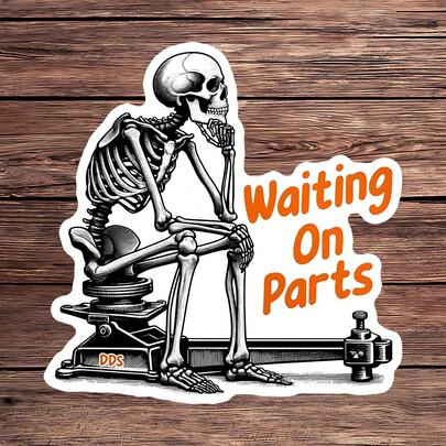 1PC Waiting On Parts Sticker, Funny Mechanic Skeleton Laptop Decal, Blue Collar Vinyl, Truck Humor Gift, Waterproof Peel & Stick Water Bottle Sticker, Durable DDS Toolbox Decal, Trending Mechanic Meme Notebook Sticker, Perfect Gift For Blue Collar Workers, Cartoon Skeleton Car Decal, Easy Apply Cute Laptop Vinyl, Parts Delay Water Bottle Sticker, Hand Drawn Mechanic Notebook Decor, Durable Hard Hat Tumbler Vinyl, Ideal Gift For Auto Technicians
