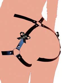 1件装女士黑色仿皮吊袜带，朋克风束腰配饰，私密派对腰带 - 黑色 - 查看 7