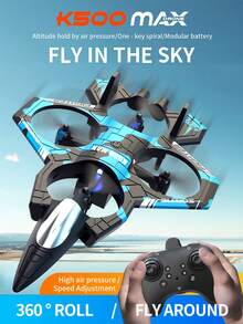 4DRC K500 Foam Toy Remote - Control Aircraft Model, With 360° Stunt Rolling & Circling Functions | Altitude Hold System | Beginner - Friendly Drone With LED Lights | USB - Rechargeable Remote - Control Plane, Perfect Gift For Boys' Birthday/Christmas/Halloween - Blue - View 3