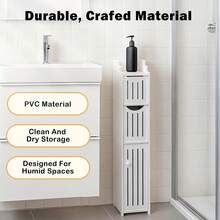Senmeo 1-Pc PVC Narrow Toilet Paper Organizer[Narrow Toilet Paper Holder][Bathroom Storage Cabinet]For Tight Space/Living Room, Durable - White - View 9