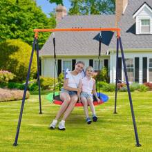 Columpio de exterior para niños: columpio resistente de 200 kg con cuerdas ajustables y estructura metálica resistente para patio, parque o área de juegos. - Multicolor - Ver 1