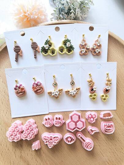 蜜蜂蜂蜜造型聚合物粘土切割器，蜜蜂蜂巢形状粘土切割模具，适用于DIY耳环，也适用于DIY珠宝和耳环粘土切割模具手工工具