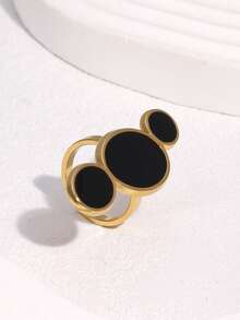 1pc Fashionable Minimalist Exaggerated Design Plated Gold Drip Oil Stainless Steel Geometric Pattern Open Ring, Suitable For Women's Daily, Party, And Date Wear - Open Ring - View 5