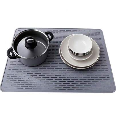 1pc Silicone Dish Drying Mat, Suitable For Kitchen Countertop, Heat Resistant & Leak-Proof, Can Dry Bowls & Dishes, Silicone Stove Cover Mat, Home Silicone Heat Insulation Pad For Dining Table, Waterproof Sink Drain Mat, Pot Holder, High Temperature Resistant